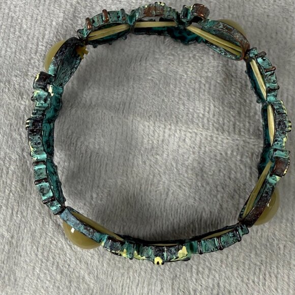 Nautical-Themed Stretch Bracelet Aged Patina Finish Tan Green Accents Distressed - Picture 8 of 16